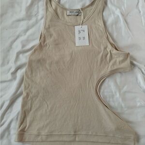 Sandy Liang Beige Ribbed Cutout Tank Top